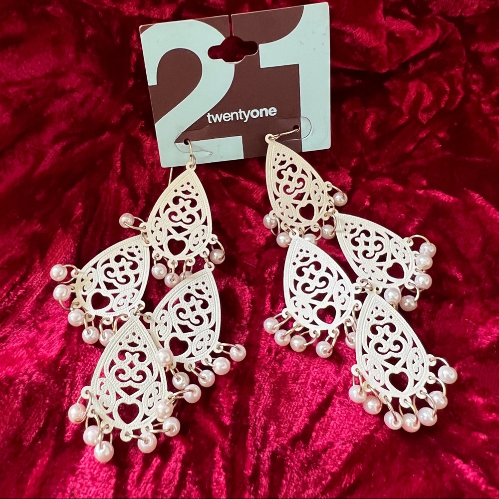 Forever 21 Pearl Drop Chandelier Earrings